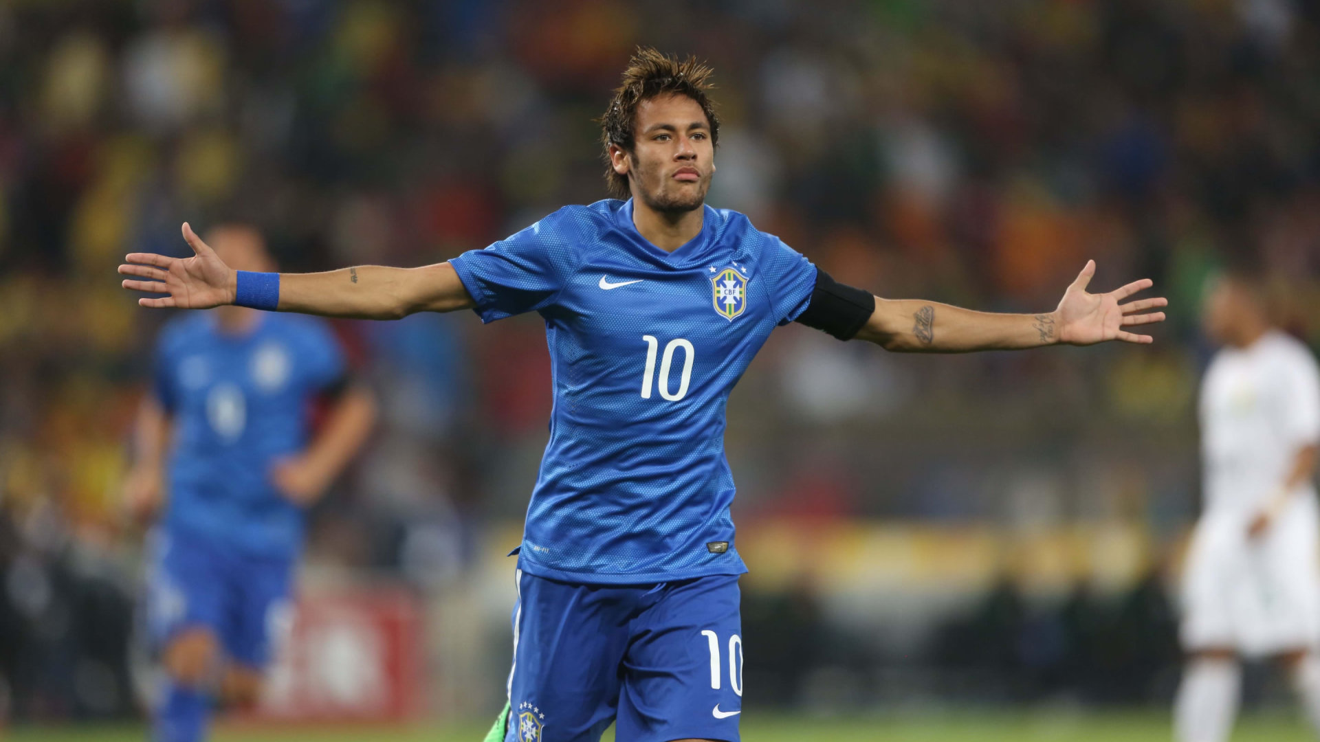 Neymar Brazil blue jersey celebrating 