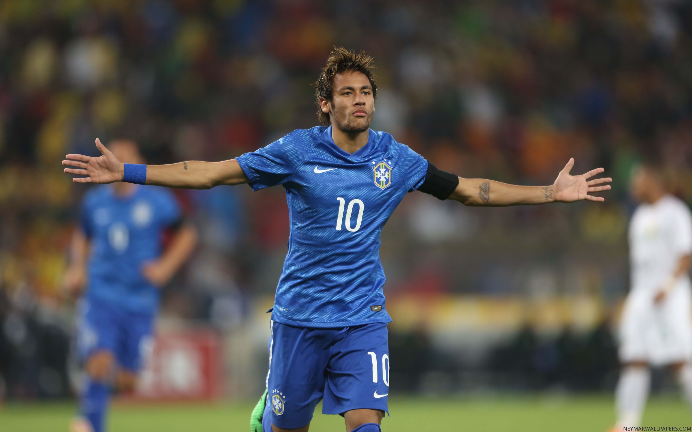 Neymar Brazil blue jersey celebrating