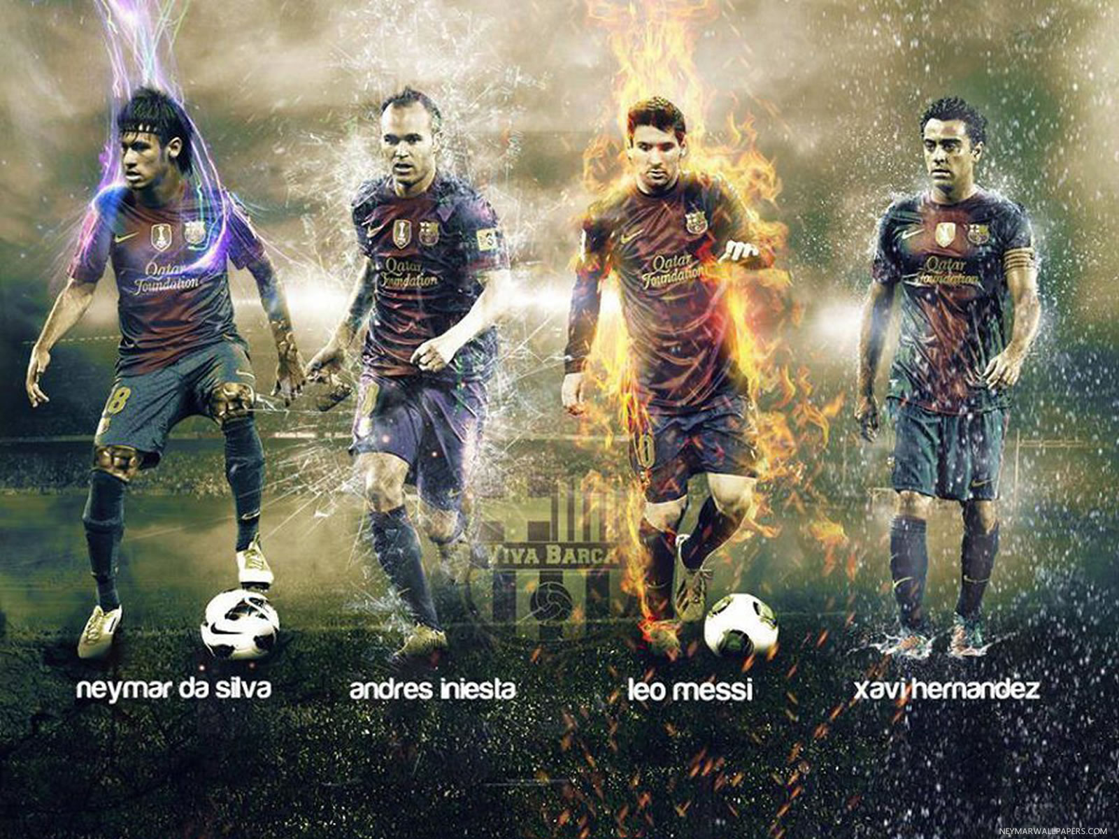 Neymar, Iniesta, Messi, and Hernandez wallpaper