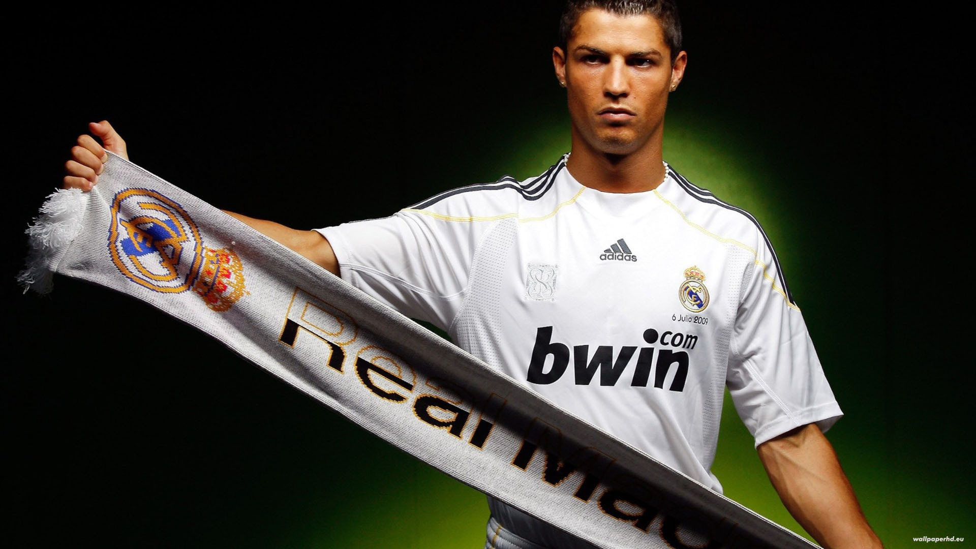 Cristiano Ronaldo with Real Madrid scarf wallpaper